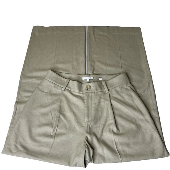 Vince Trouser Pants Womens 8 Beige Wool Blend High Waist Wide Leg Pleated Work - Picture 1 of 13